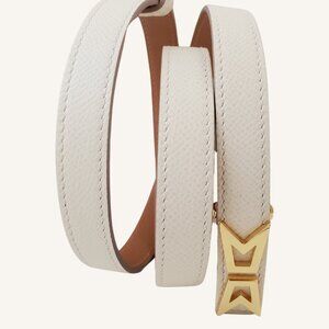 M.A.M.A. Crown Collection - Women's Light Beige Leather Golden Buckle Belt